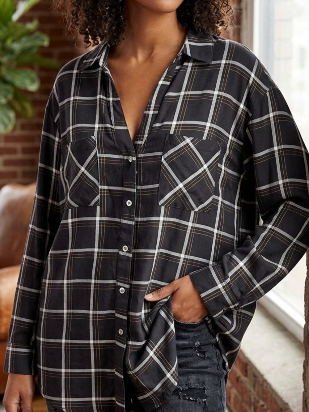 New Look Windowpane Button-Up Shirt